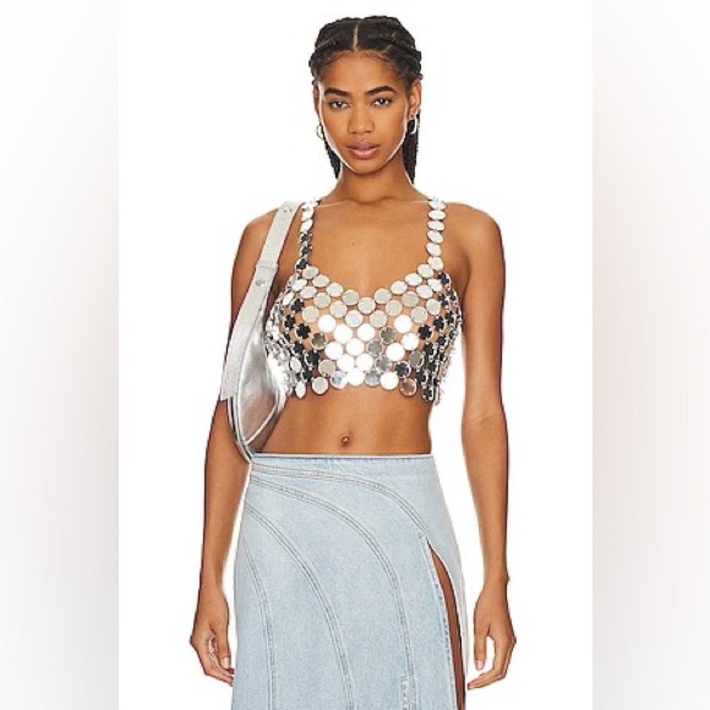 8 OTHER REASONS Disc Crop Top in Silver NWOT